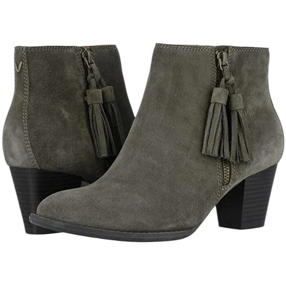 Vionic Waterproof Madeline Greige Suede Ankle Boot Bootie with Tassel Size 11 - Picture 2 of 13